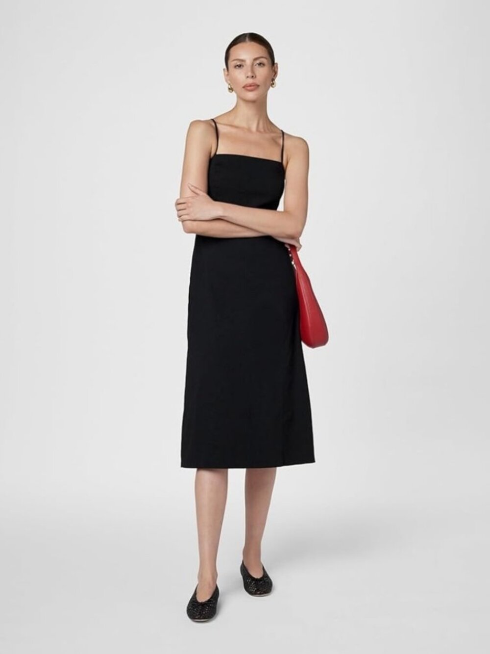 Theory Women’s Strappy Midi Dress • Black Linen Blend Chic Minimalist